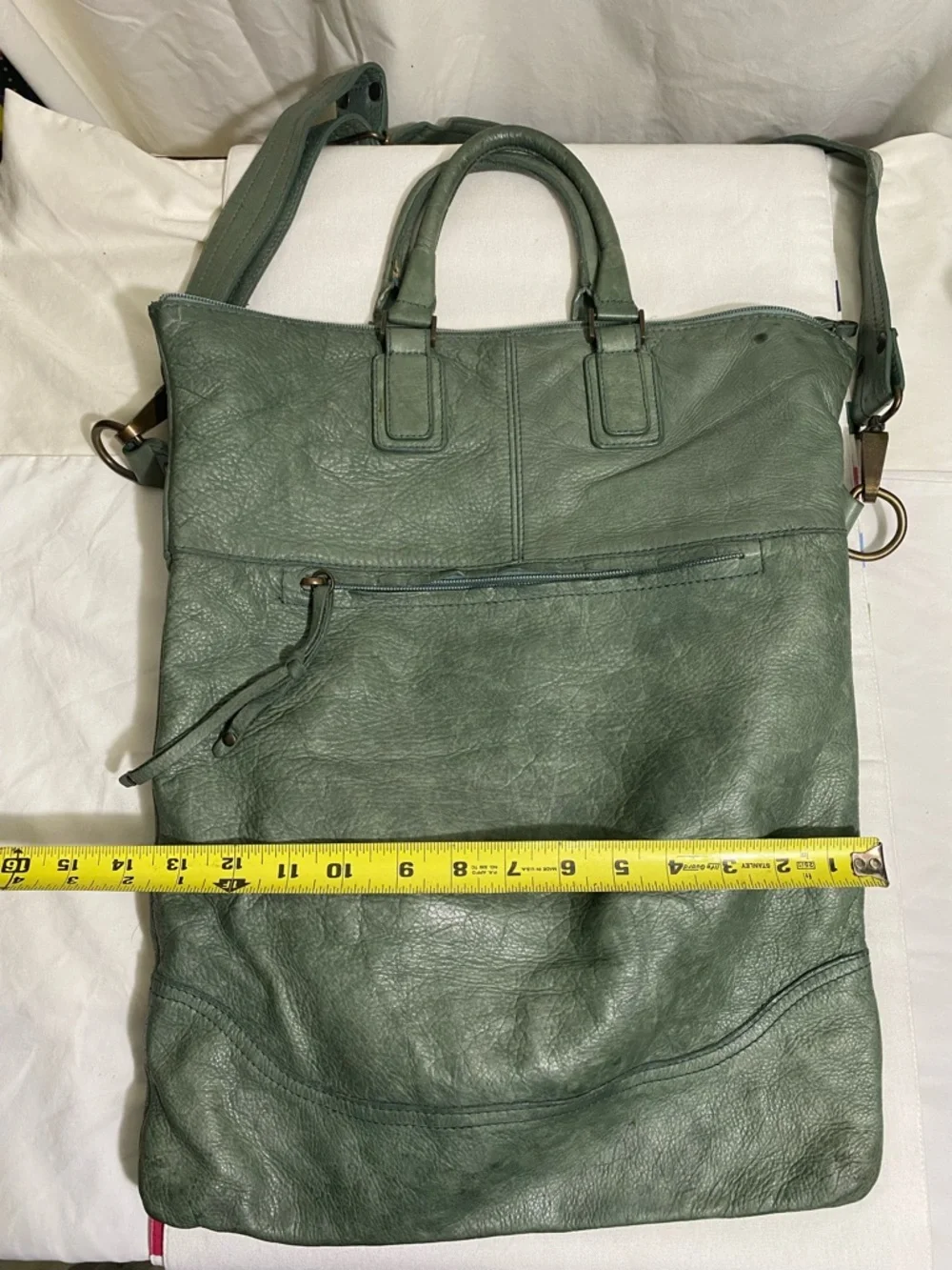 Maurizio Taiuti Sage Green Leather Crossbody Tote - Picture 8 of 15